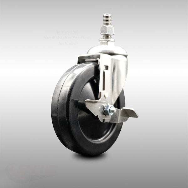 Service Caster 5 Inch 316SS Soft Rubber Wheel Swivel 10mm Threaded Stem Caster with Brake SCC-SS316TS20S514-SRS-TLB-M1015 - main